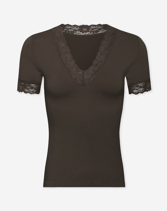 LACE VNECK SHORT SLEEVE TOP BRUIN