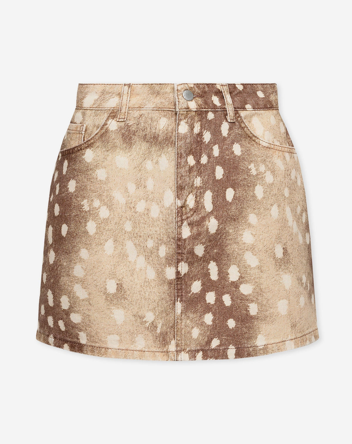 DEER PRINT DENIM SKIRT CAMEL