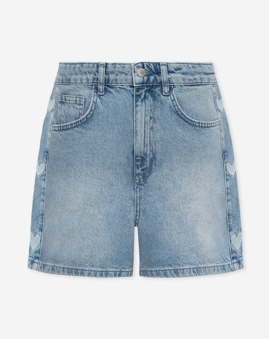 SIDE HEART DENIM MOM SHORT BLAUW