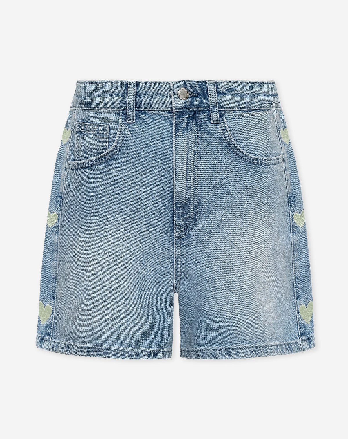 SIDE HEART DENIM MOM SHORT PISTACHE