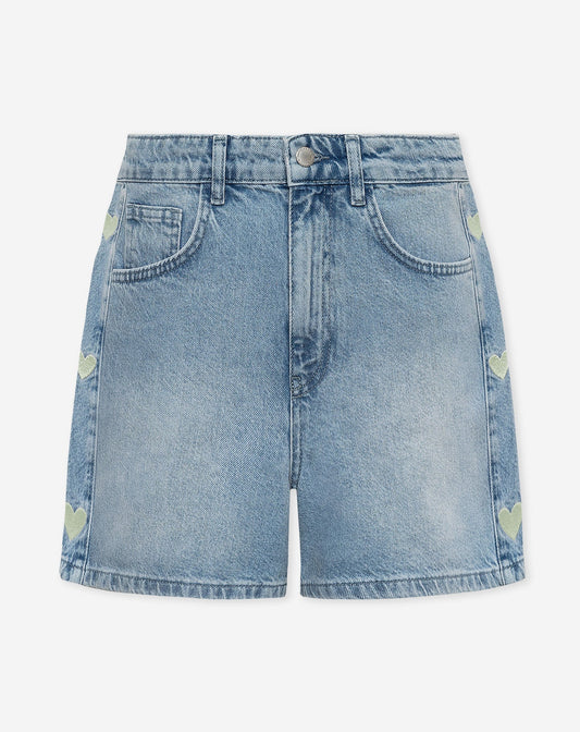 SIDE HEART DENIM MOM SHORT PISTACHE