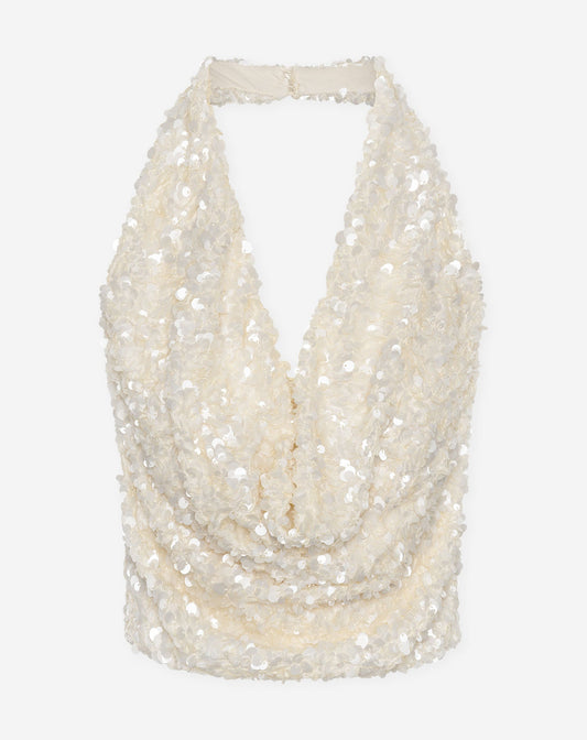 STERRE SEQUIN HALTER TOP CRÈME