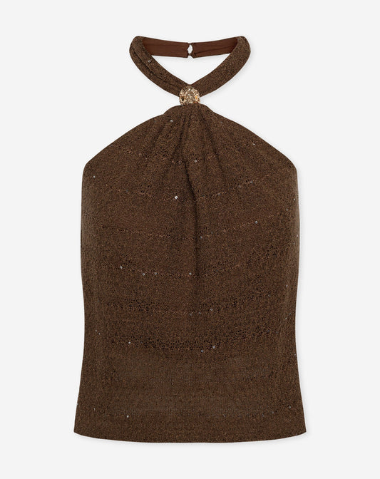 NOREEN KNIT HALTER TOP BRUIN