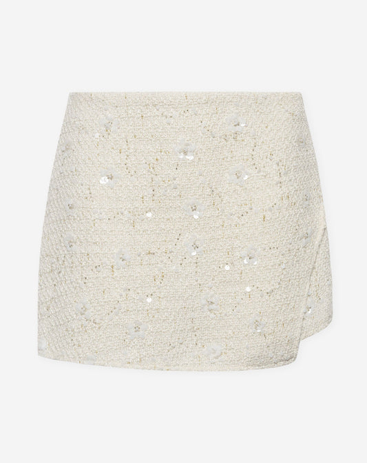 FLOWER SEQUIN BOUCLE SKORT CRÈME