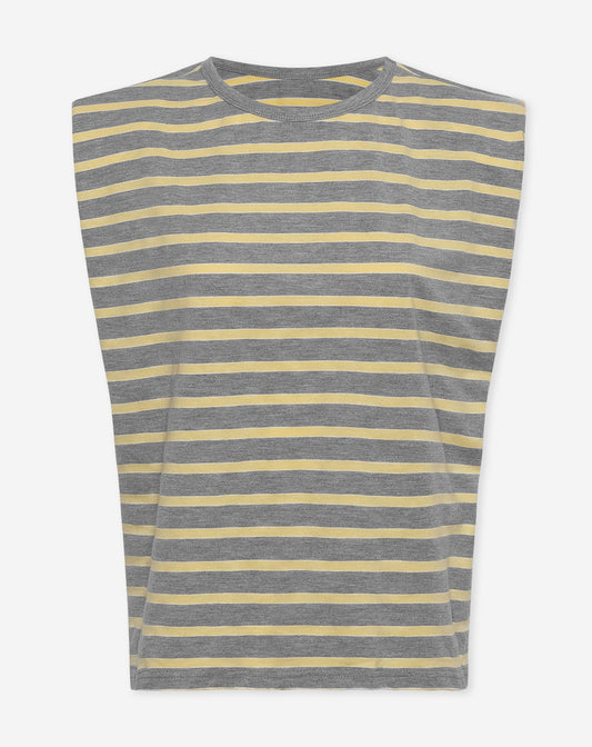 KAILA SLEEVELESS SHOULDER PADDED TEE STRIPED GRIJS GEEL
