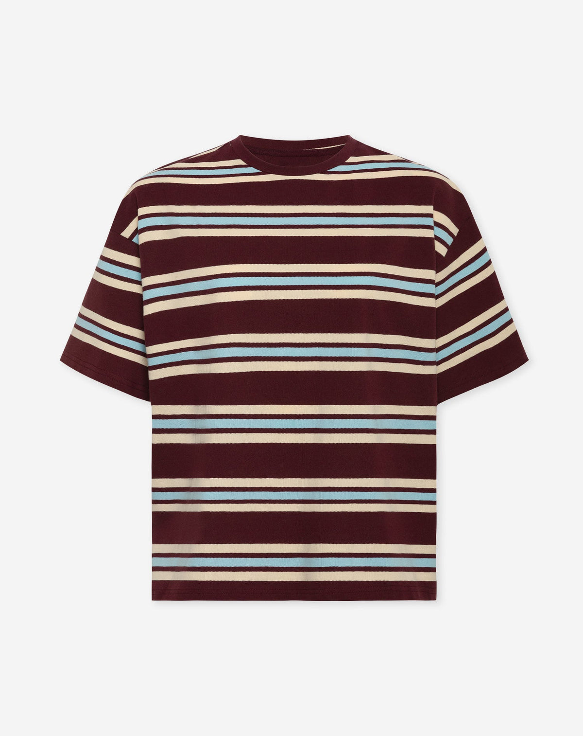 LAINE STRIPED SHORT SLEEVE OVERSIZED TEE BURGUNDY