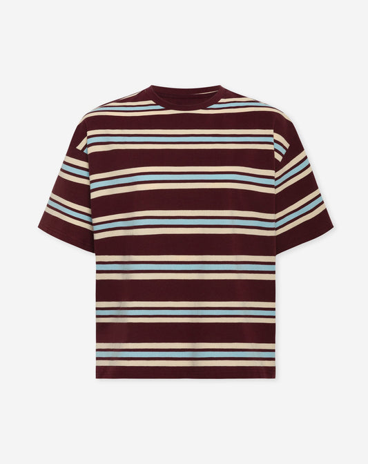 LAINE STRIPED SHORT SLEEVE OVERSIZED TEE BURGUNDY