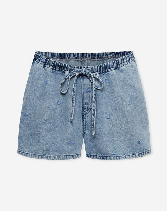 HEART CORD DENIM SHORT MATERNITY BLAUW
