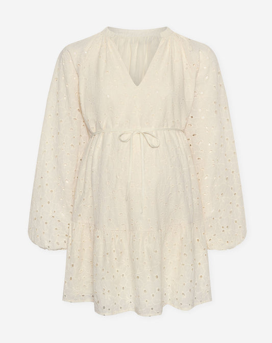 LILIAN FLOWER EMBROIDERY V-NECK MATERNITY DRESS CRÈME