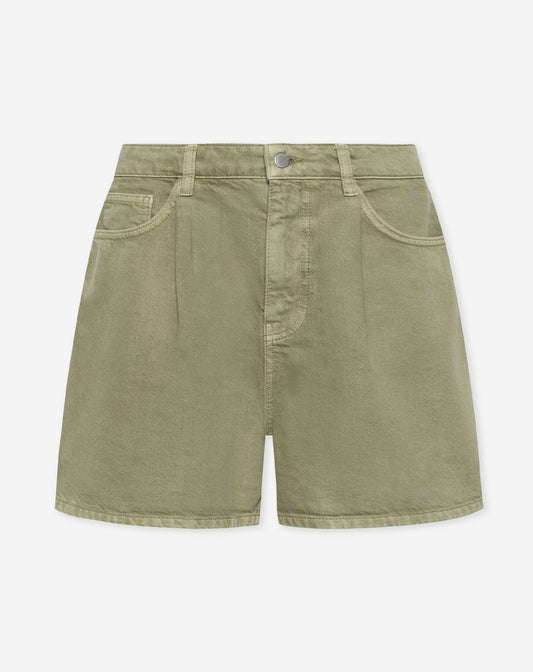 LOTTE PLEATED DENIM SHORT LICHT OLIJFGROEN