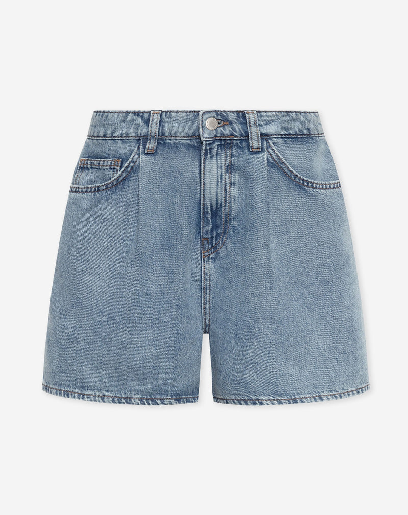 LOTTE PLEATED DENIM SHORT MID BLAUW
