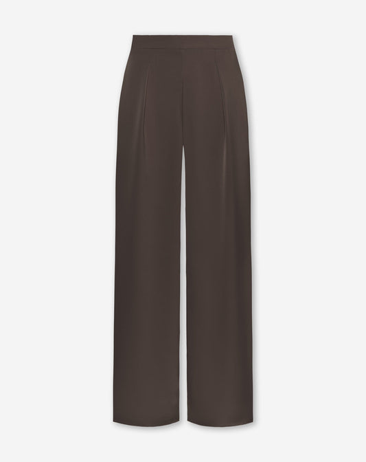 VICE PLEATED SATIN WIDE LEG PANTS BRUIN