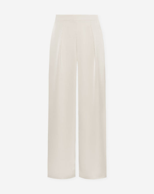 VICE PLEATED SATIN WIDE LEG PANTS CRÈME