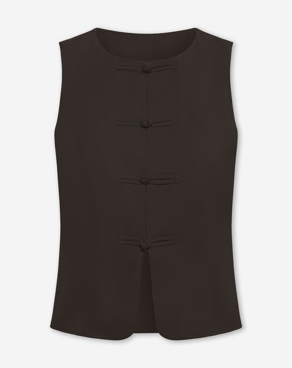 FLYNN MANDARIN GILET DONKERBRUIN