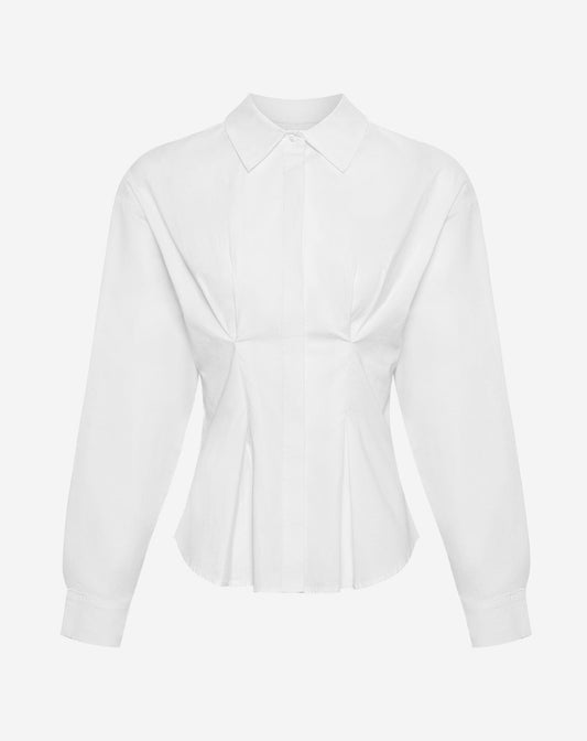 POPLIN PLEATED WAIST BLOUSE WIT