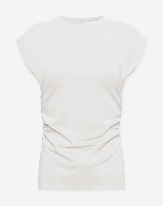 RUCHED SLEEVELESS SLIT TOP CRÈME