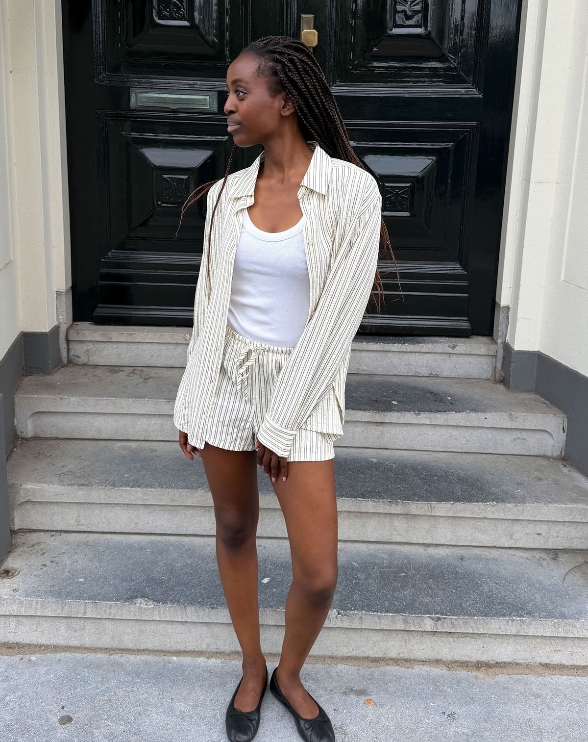 NALANI OVERSIZED STRIPE BLOUSE BEIGE