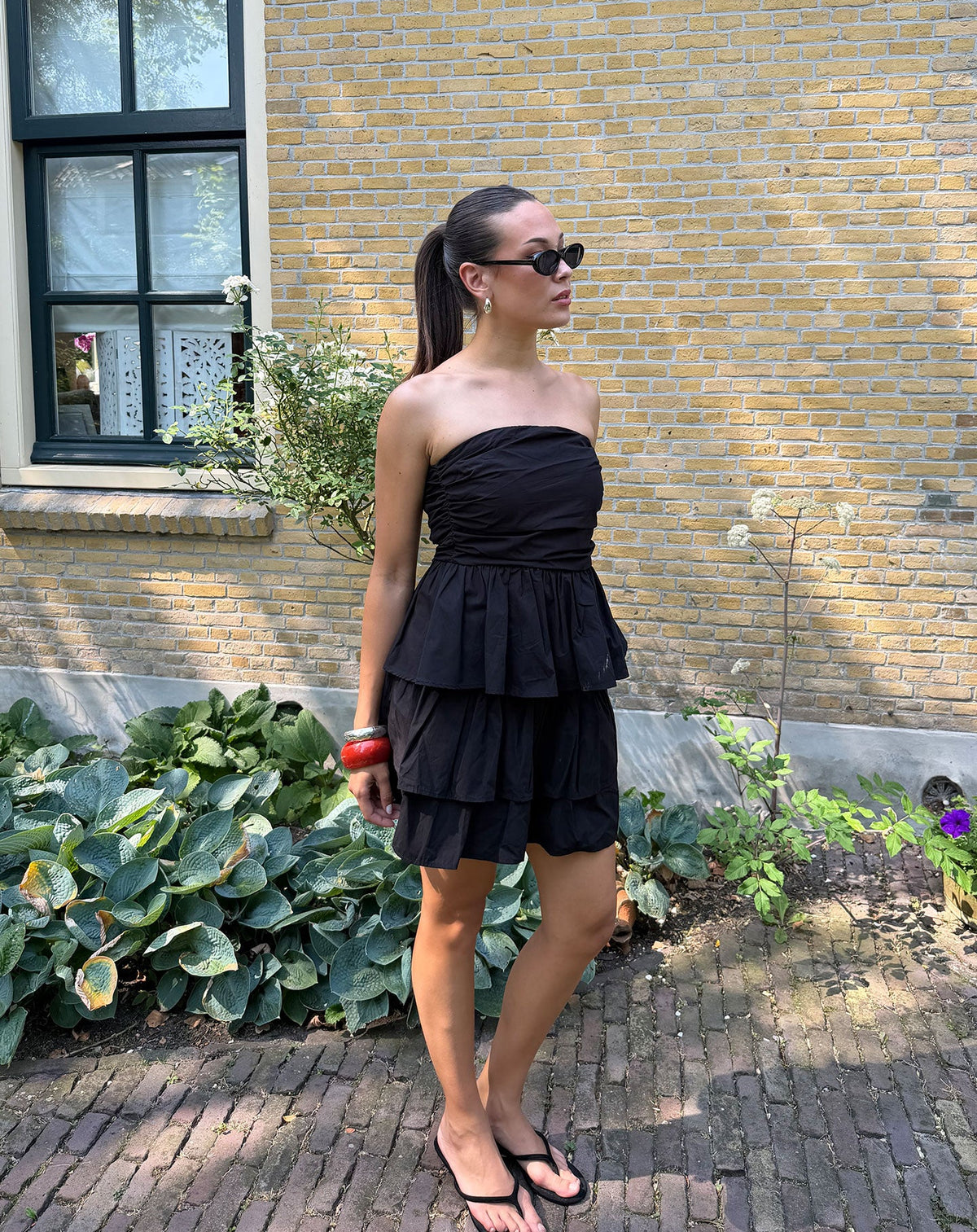 PEGGY POPLIN STRAPLESS TOP ZWART