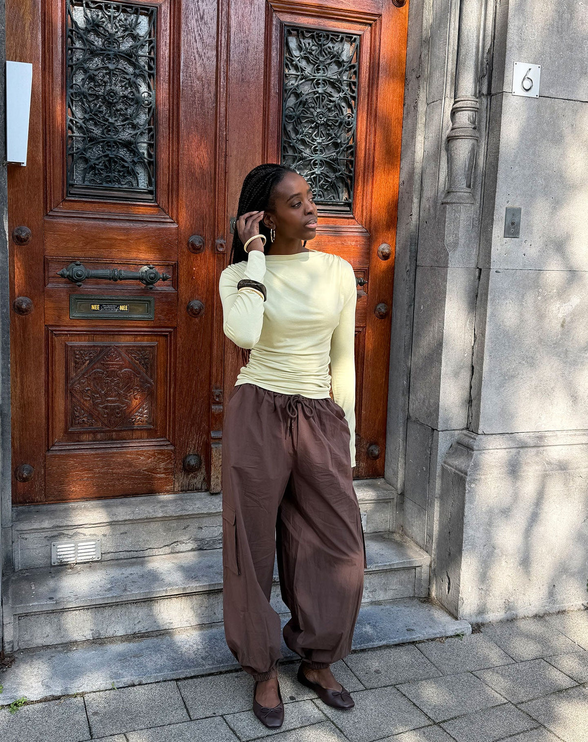 PEGGY POPLIN CARGO BALLOON PANTS PETITE BRUIN