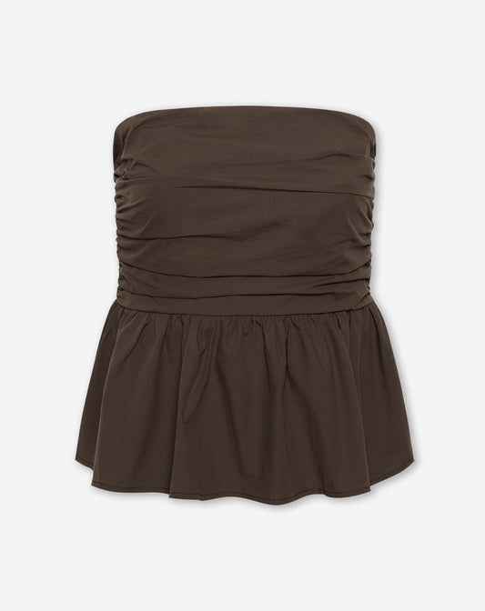 PEGGY POPLIN STRAPLESS PEPLUM TOP BRUIN