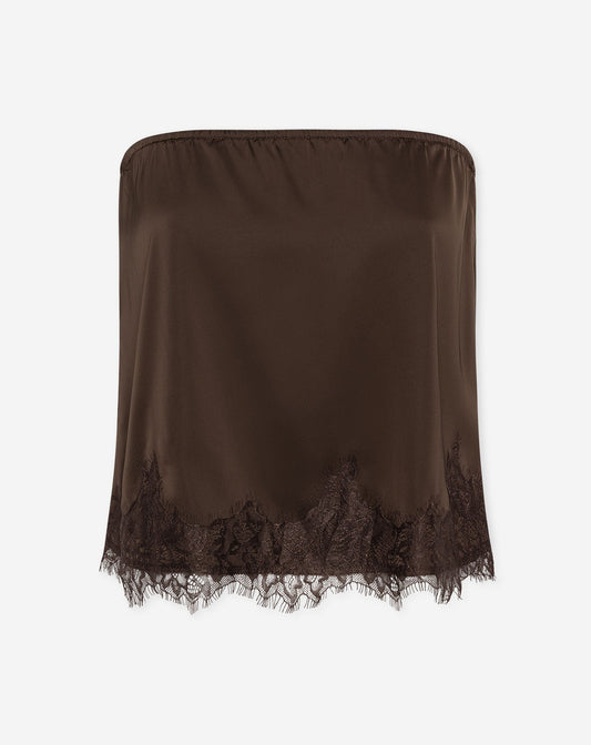 STACEY STRAPLESS SATIN LACE TOP BRUIN