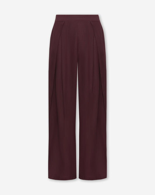 RAY LINEN PLEATED WIDE LEG PANTS DONKER BURGUNDY
