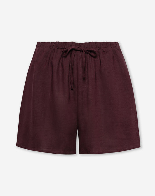 RAY LINEN PULL ON SHORTS DONKER BURGUNDY