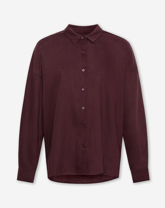 RAY LINEN OVERSIZED BLOUSE DONKER BURGUNDY
