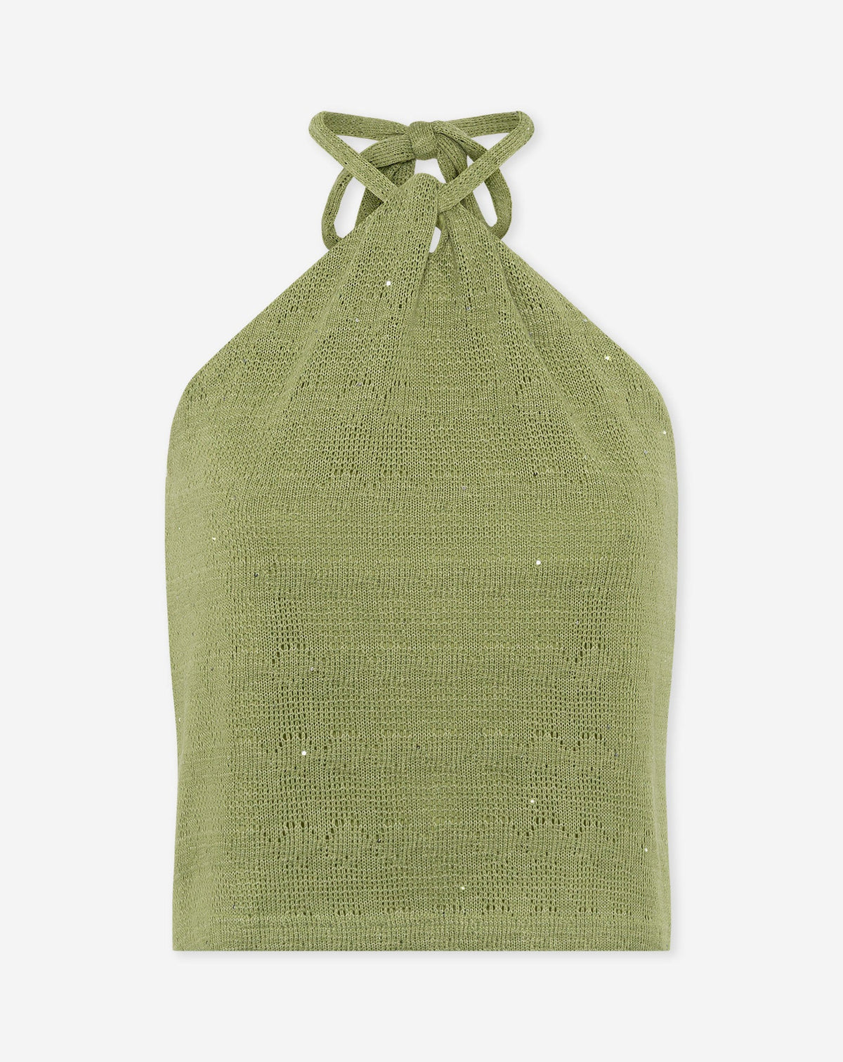 RICKY KNITTED SEQUINS HALTER TOP PISTACHE