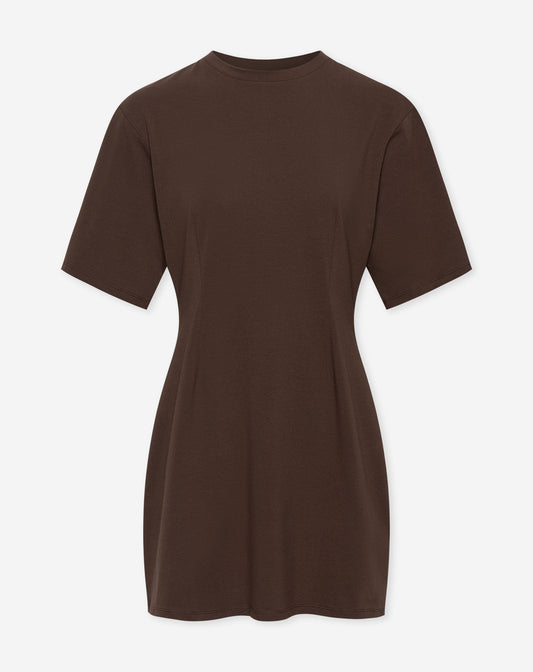 PLEATED SHORT SLEEVE DRESS BRUIN