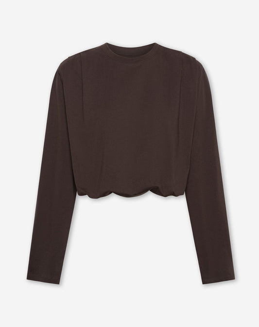 PADDED SHOULDER BUBBLE HEM LONGSLEEVE TEE BRUIN