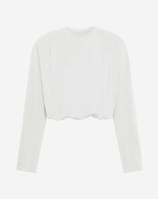 PADDED SHOULDER BUBBLE HEM LONGSLEEVE TEE CRÈME