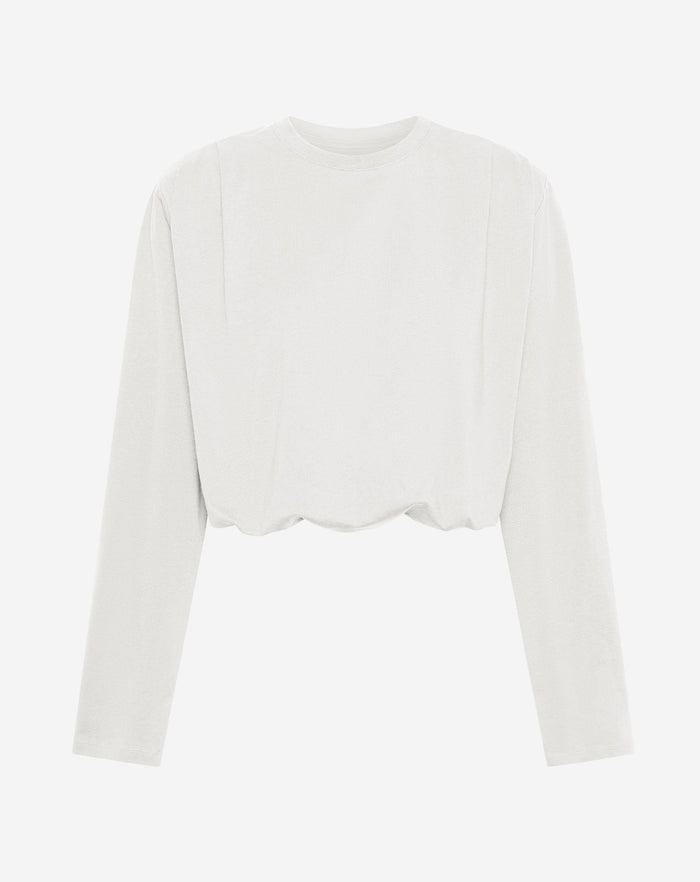 PADDED SHOULDER BUBBLE HEM LONGSLEEVE TEE CRÈME