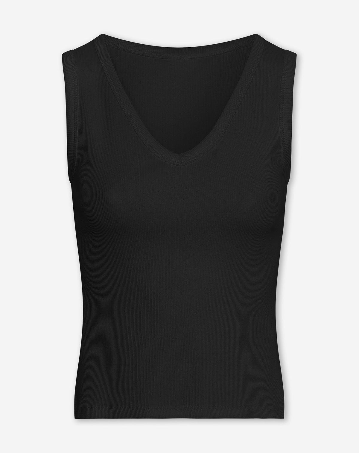 SLEEVELESS VNECK RIB TOP ZWART