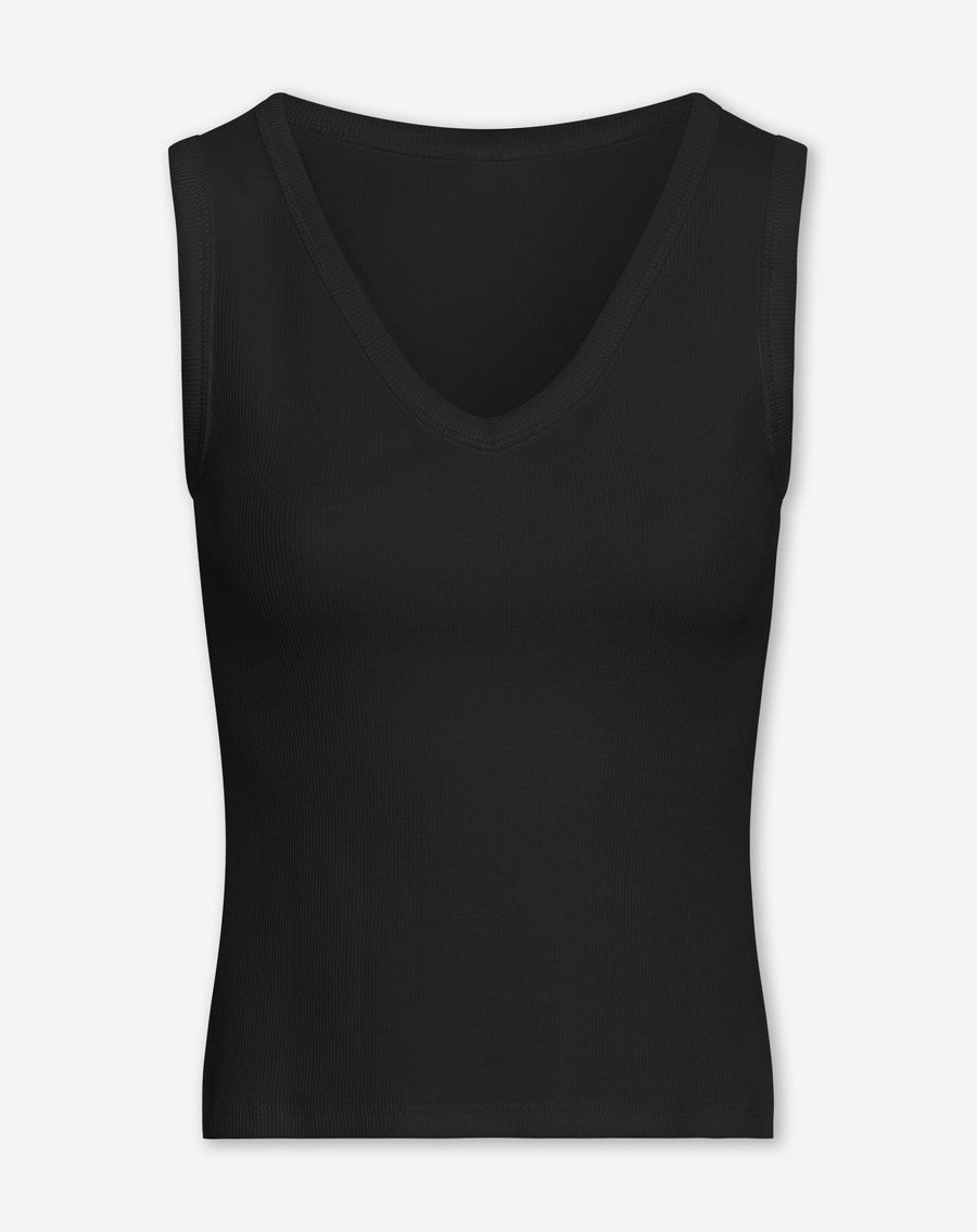 SLEEVELESS VNECK RIB TOP ZWART