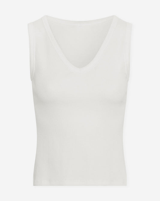 SLEEVELESS VNECK RIB TOP CRÈME