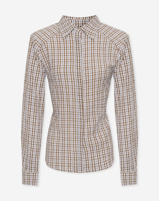 BINK SHOULDER PAD BLOUSE BRUIN CHECK