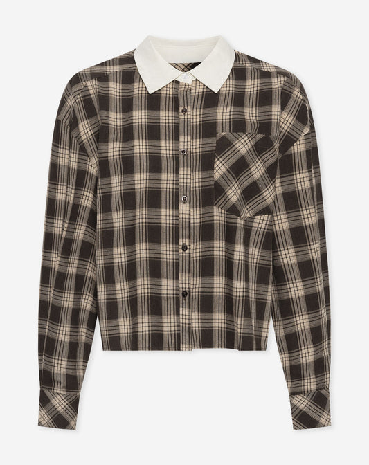 RYAN CONTRAST COLLAR CHECK BLOUSE BRUIN