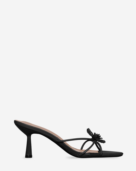 FLOWER BEADS HEELS ZWART