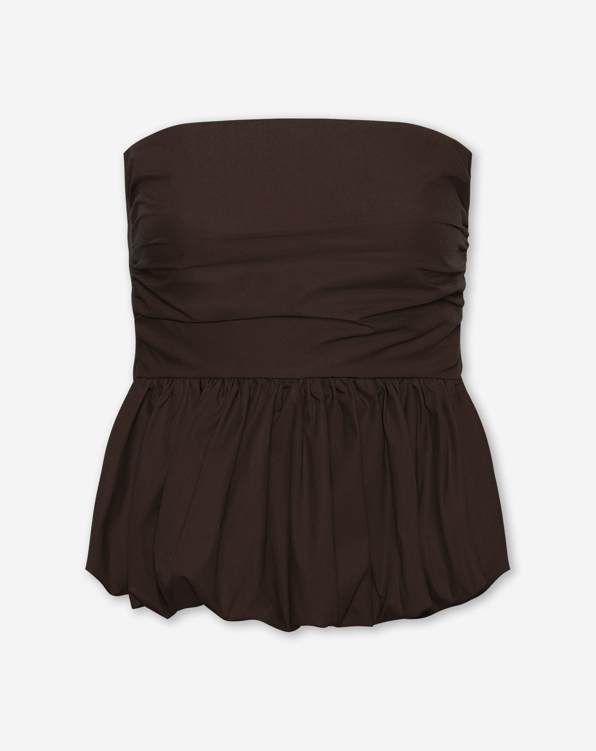 COTTON PEPLUM BUBBLE HEM TOP DONKERBRUIN