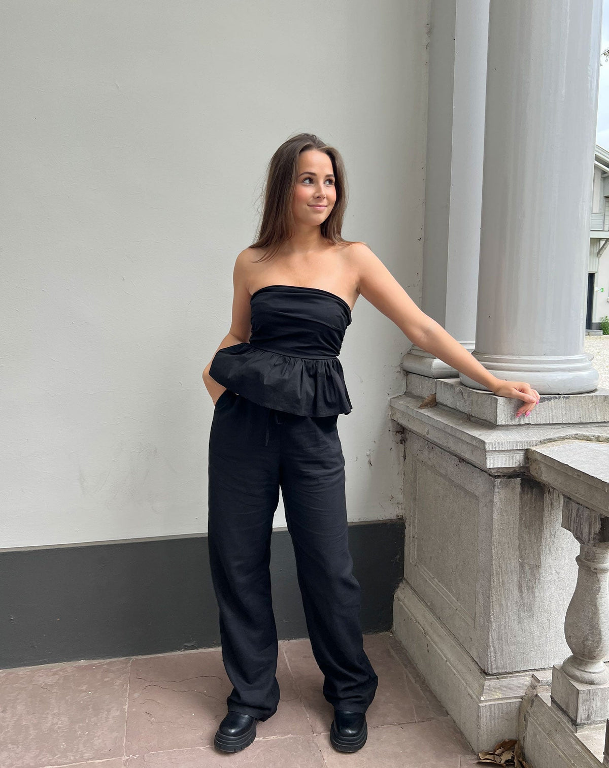 NIA LINEN PANTALON PETITE ZWART
