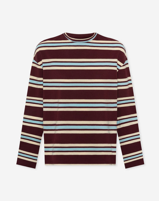 LAINE STRIPED LONG SLEEVE OVERSIZED TEE BURGUNDY