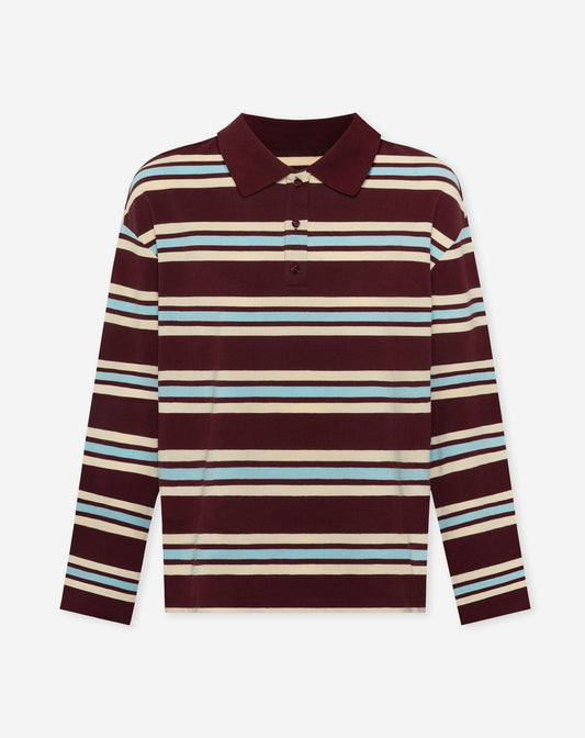 SHELLY STRIPED LONG SLEEVE OVERSIZED POLO BURGUNDY