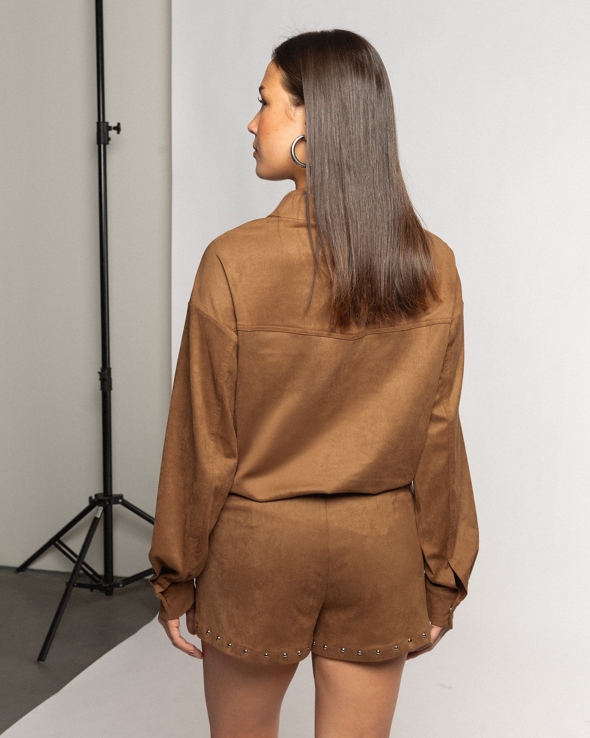 ROWAN SUEDE STUD BLOUSE CAMEL