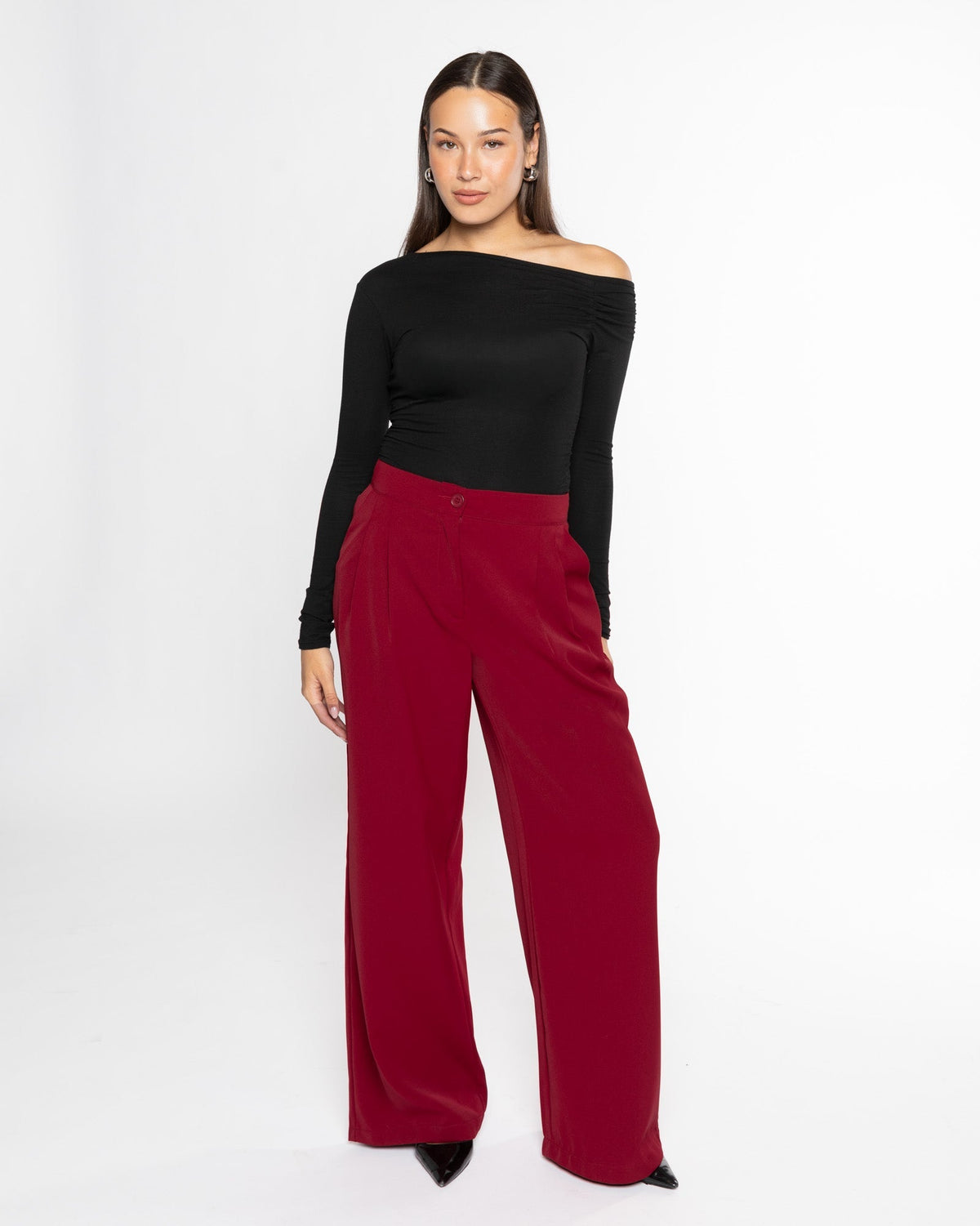 FLO WIDE LEG PLEAT PANTALON TALL BORDEAUX
