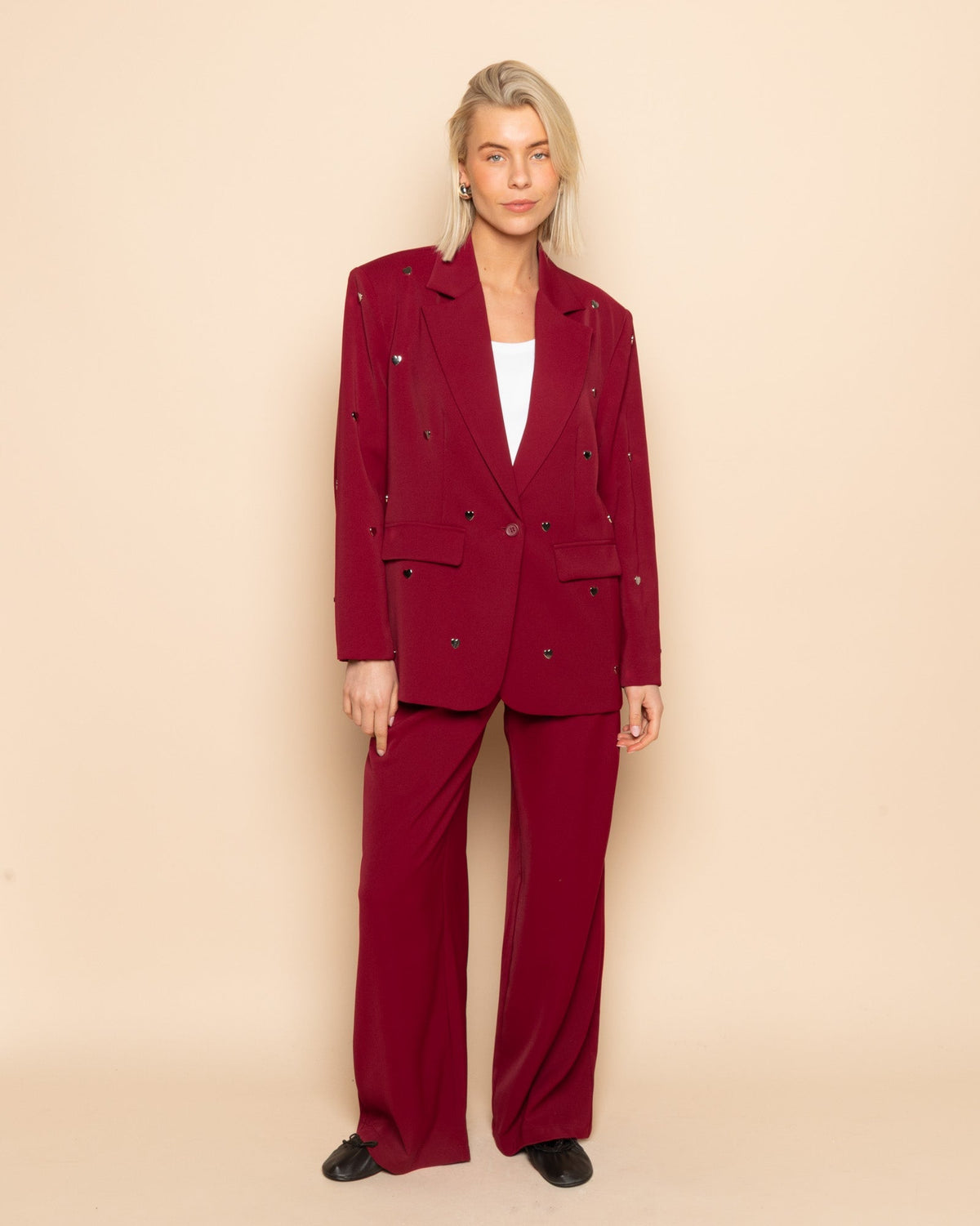 FLO WIDE LEG PLEAT PANTALON BORDEAUX