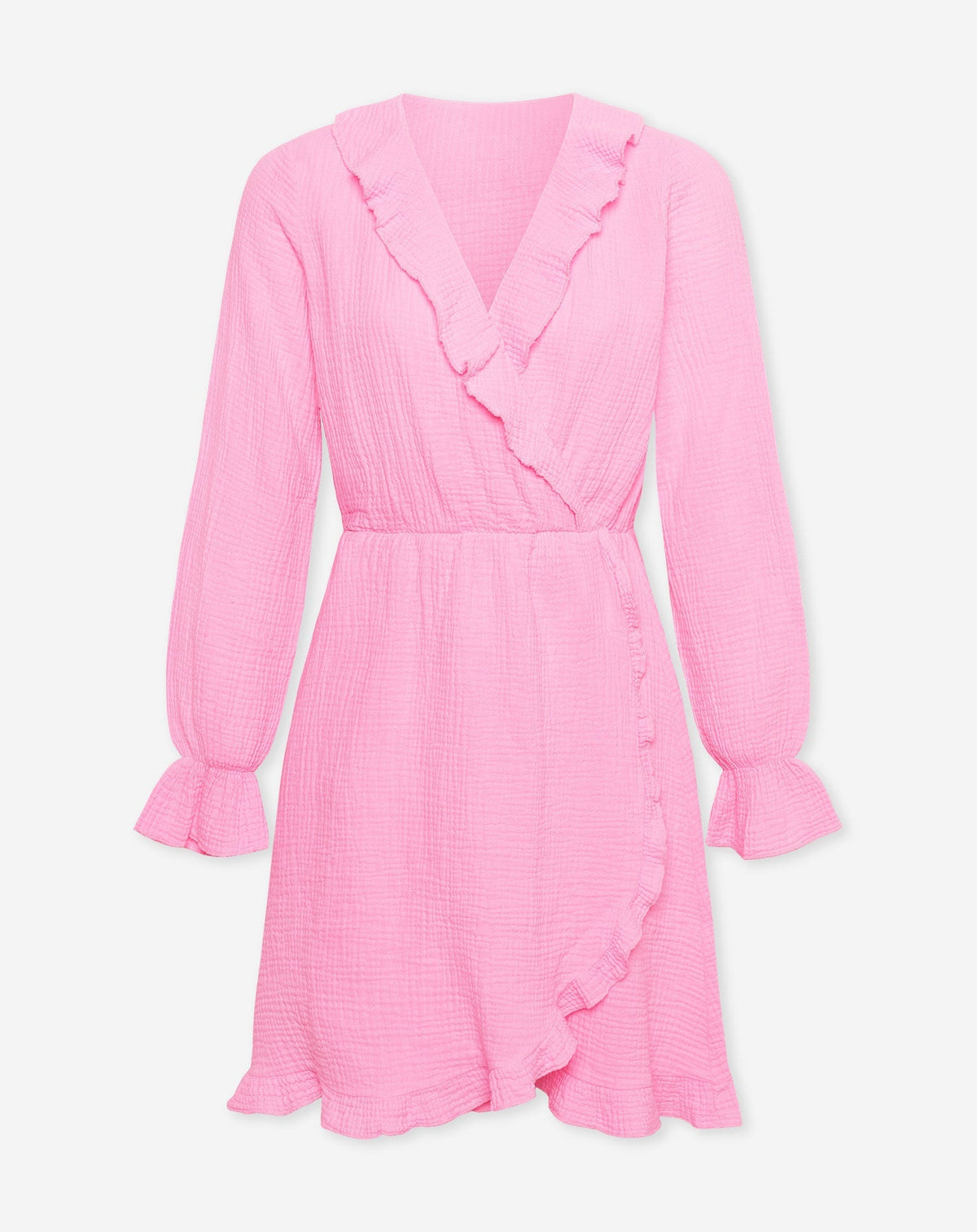 MOUSSELINE RUFFLE V-NECK WRAP DRESS HARD ROZE