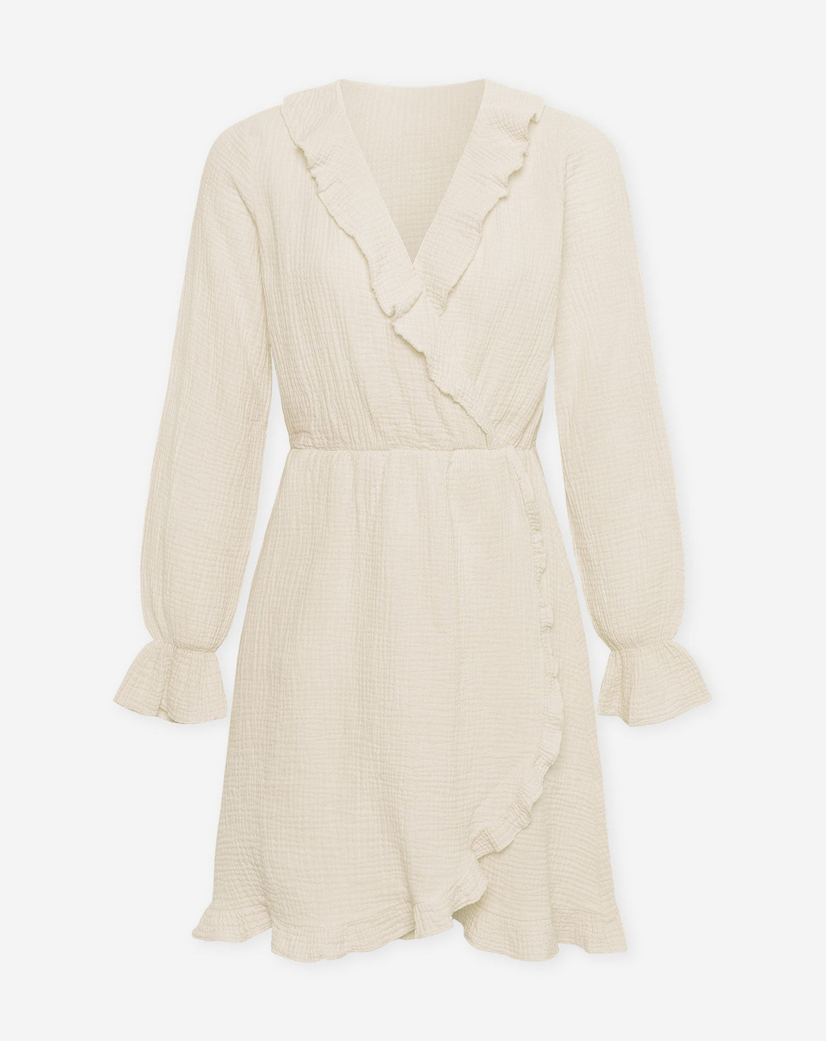 MOUSSELINE RUFFLE V-NECK WRAP DRESS ZAND