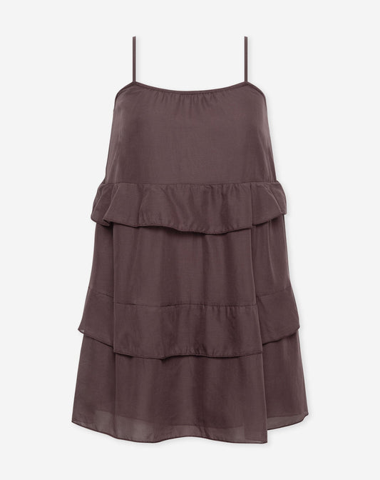JACKY FLOWY RUFFLE DRESS BURGUNDY
