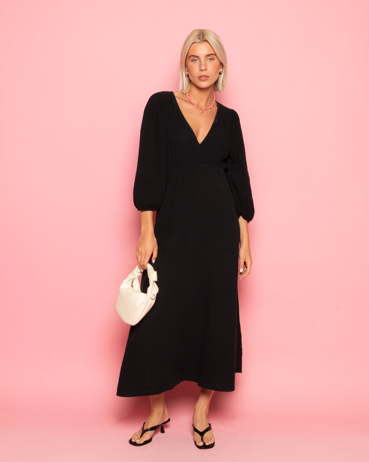VEERLE MOUSSELINE MAXI DRESS ZWART